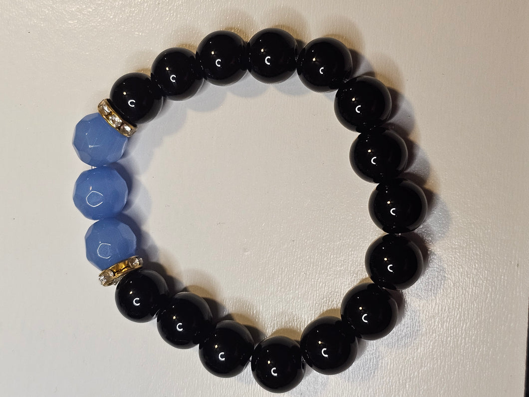 Blue Centered Black Agate Bracelet